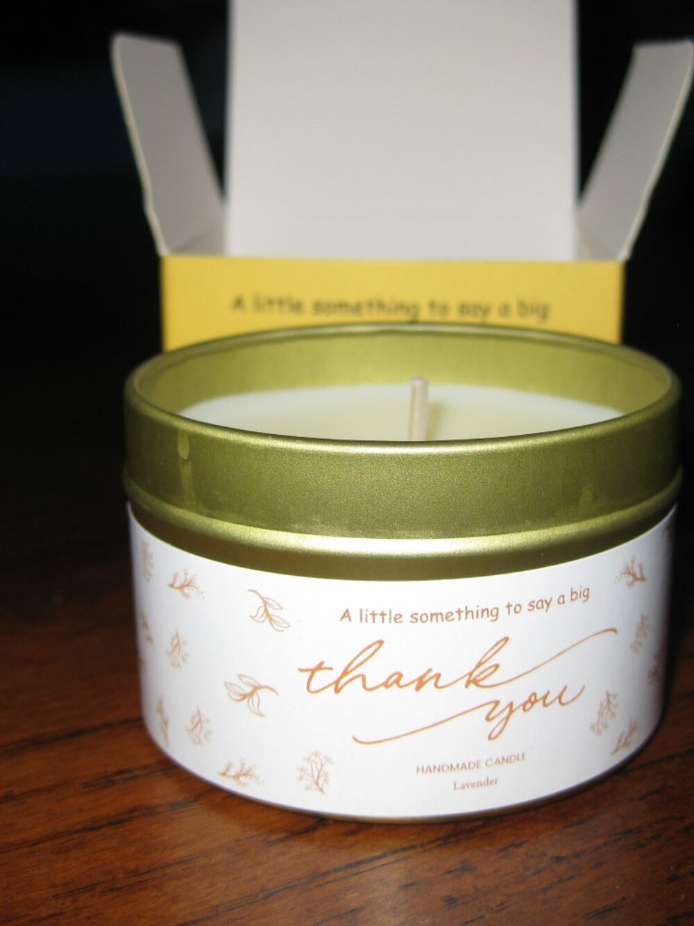Brand New in Box 2.8 oz Lavender Thank You Tin Candle